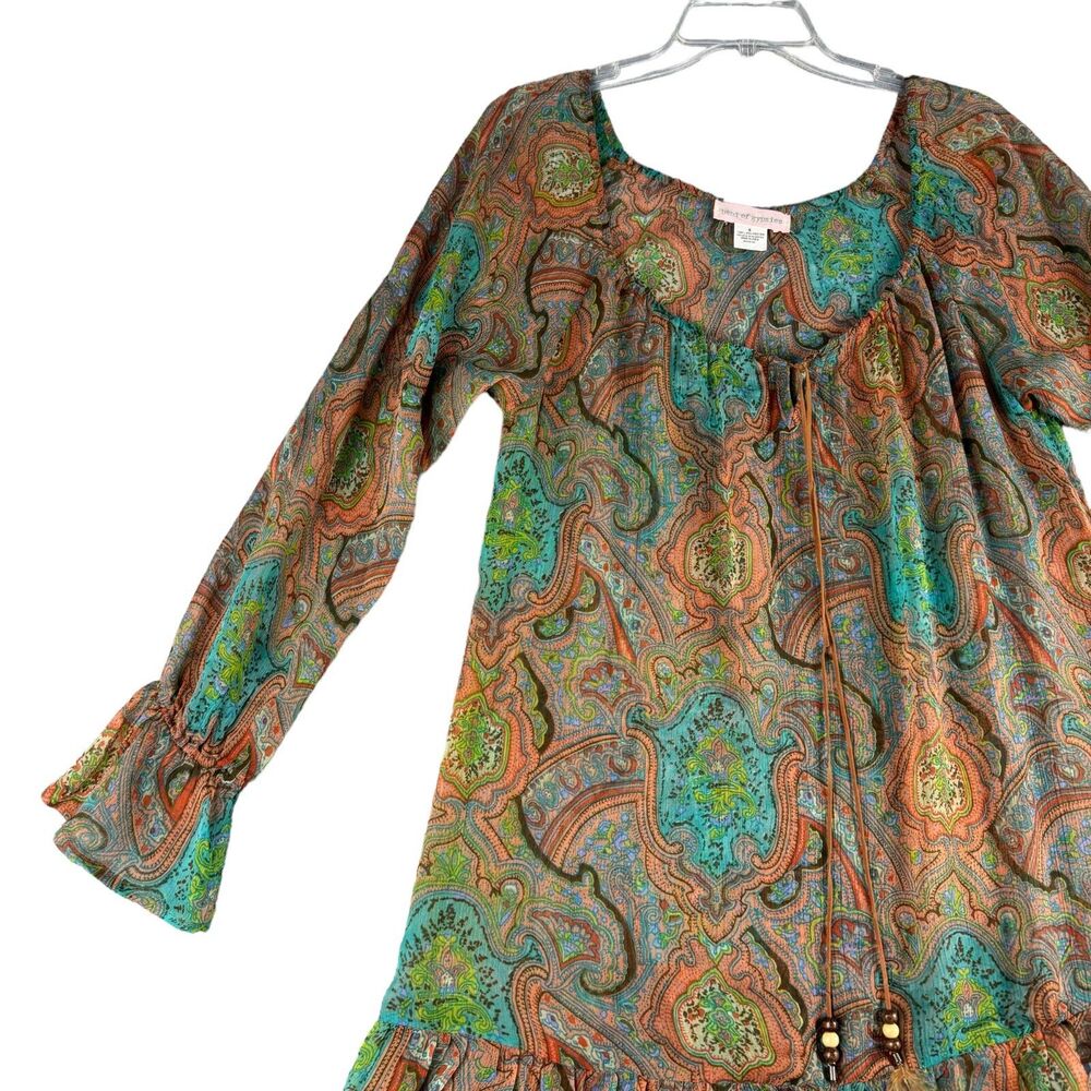 Band Of Gypsies Dress Women’s Small Colorful Paisley Sheer Long Sleeve Top Boho - Picture 6 of 10